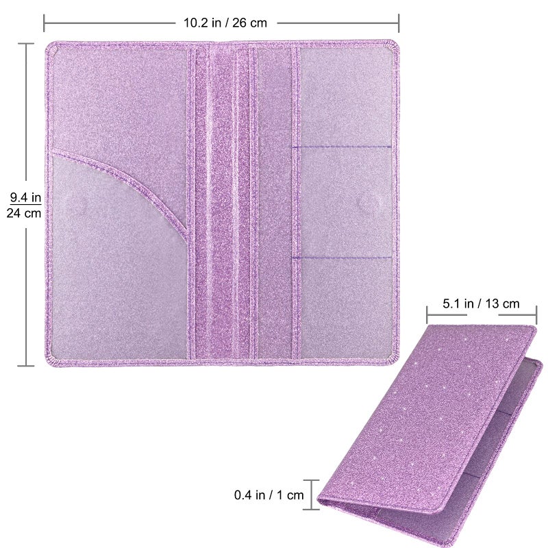 Bodskad Car Registration and Insurance Holder  Premium Leather Insurance and Registration Holder vehicle Glove Box Car Organizer  with Magnetic Shut for Cards  Driver License (Glitter Purple) - Image 2